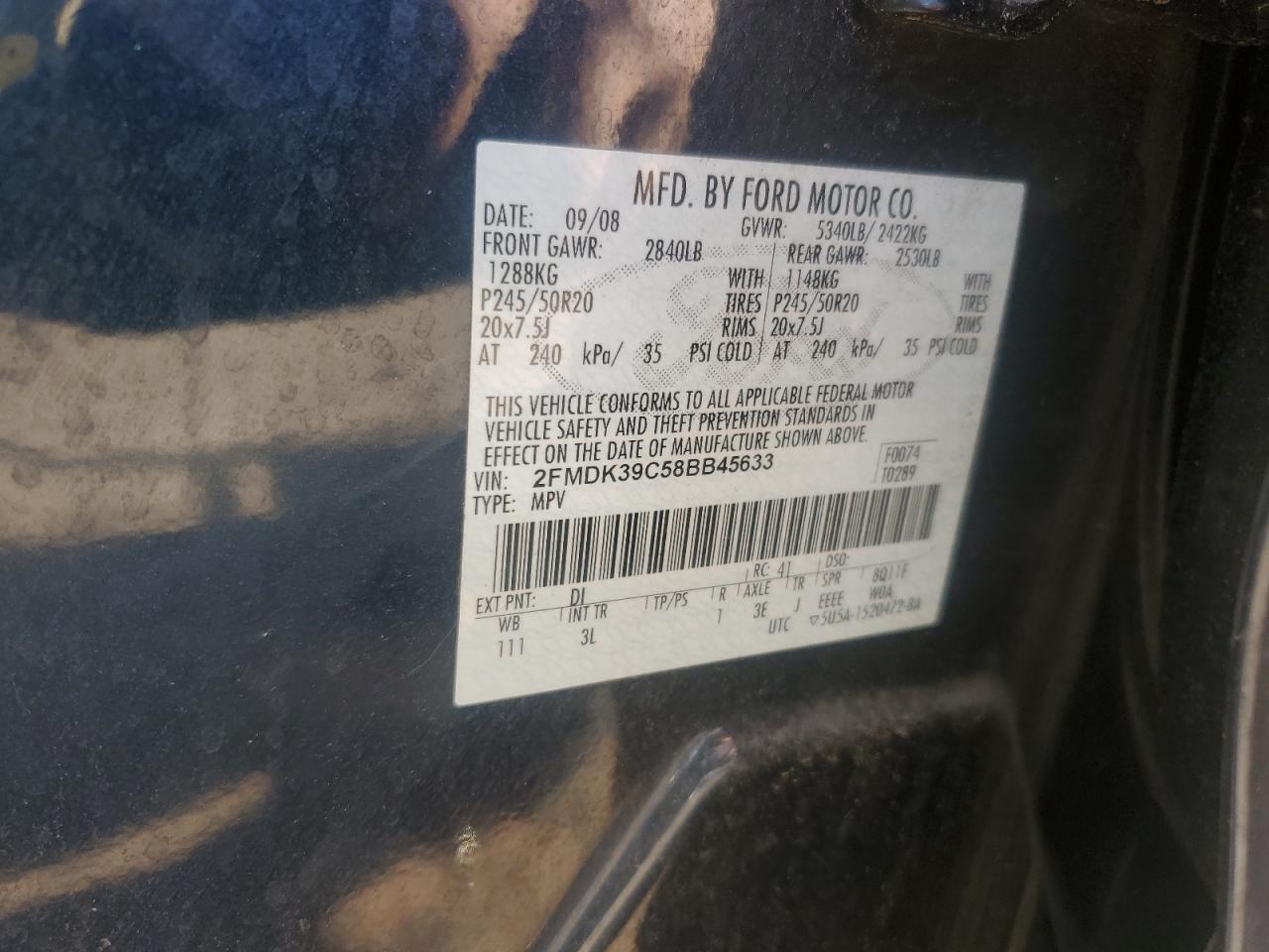 2008 Ford Edge Limited VIN: 2FMDK39C58BB45633 Lot: 81620545