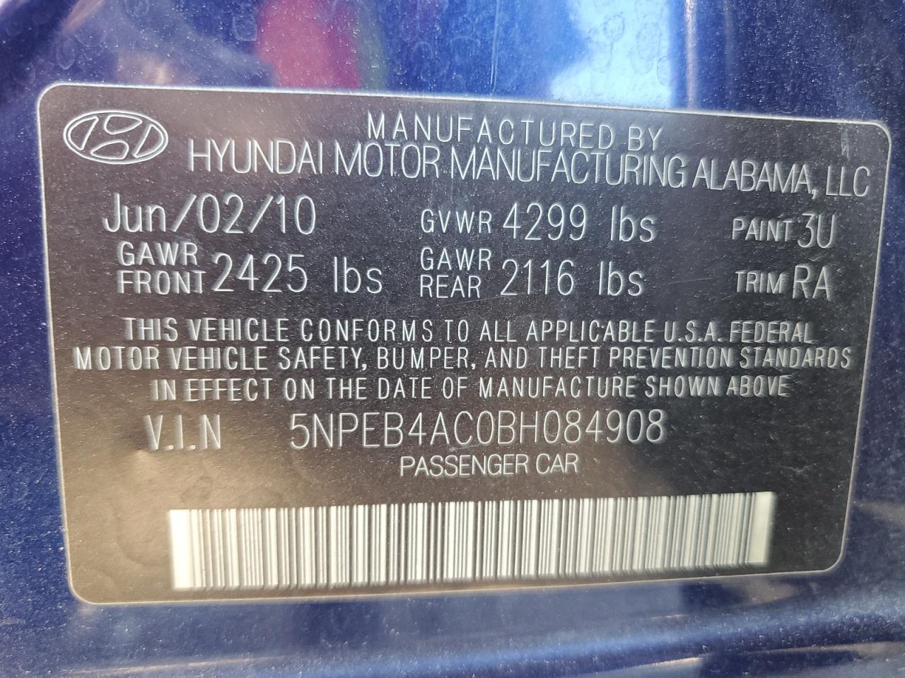 2011 Hyundai Sonata Gls VIN: 5NPEB4AC0BH084908 Lot: 81566495