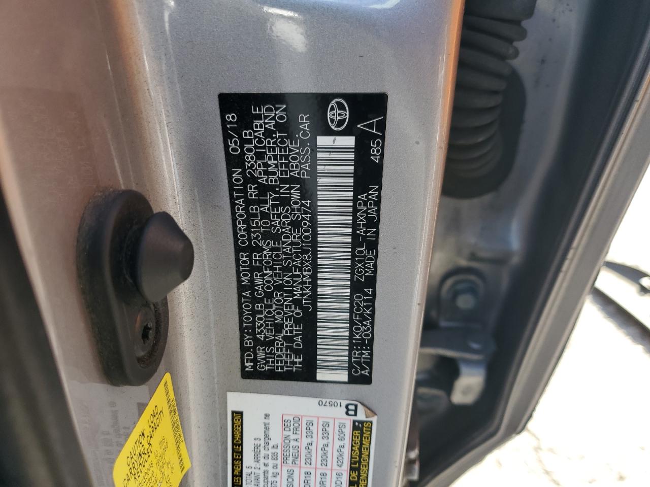 2018 Toyota C-Hr Xle VIN: JTNKHMBX8J1009474 Lot: 81696775