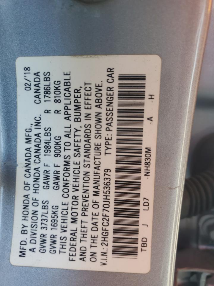 2018 Honda Civic Ex VIN: 2HGFC2F70JH536379 Lot: 80627795