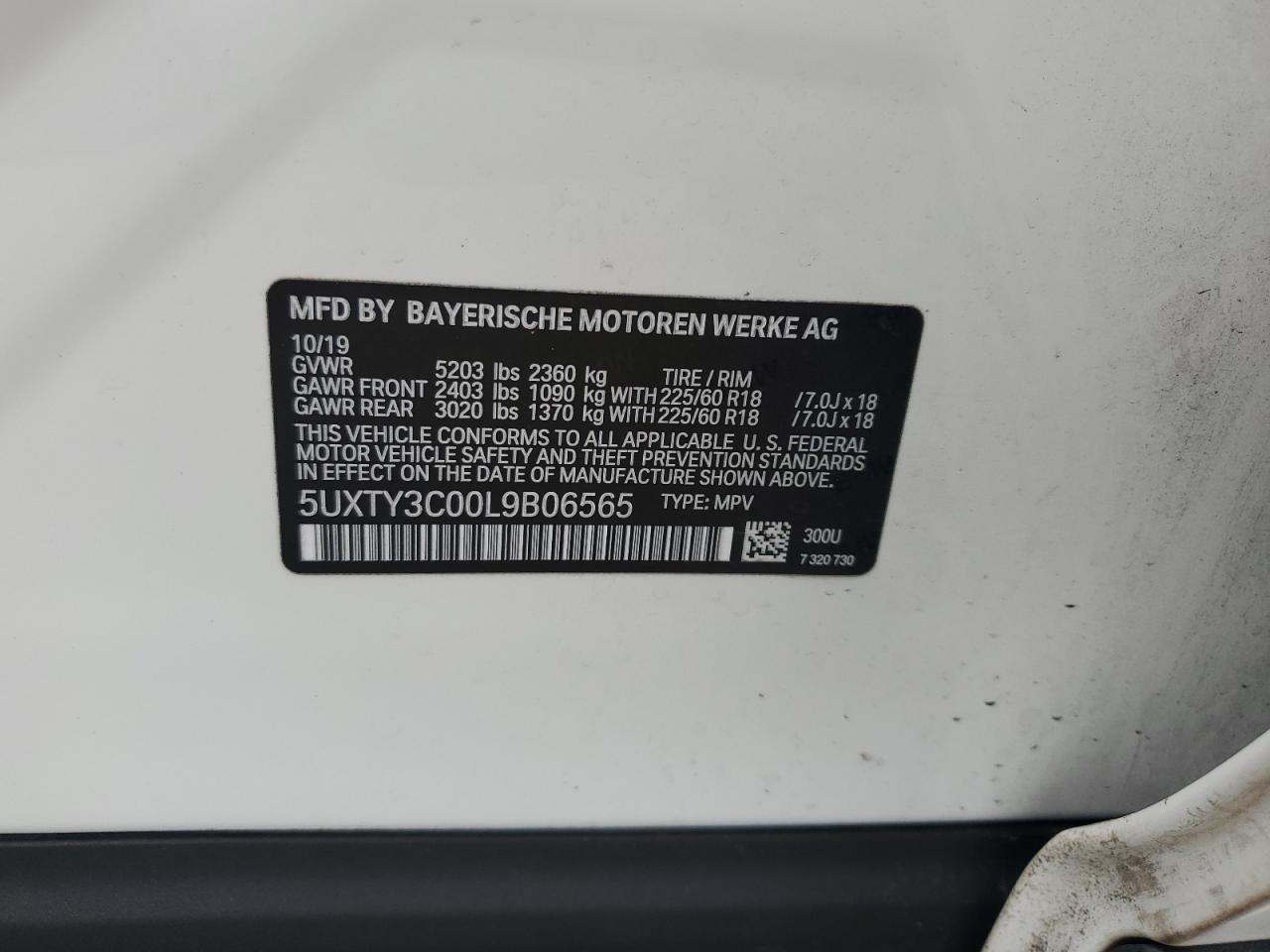 2020 BMW X3 Sdrive30I VIN: 5UXTY3C00L9B06565 Lot: 81881325