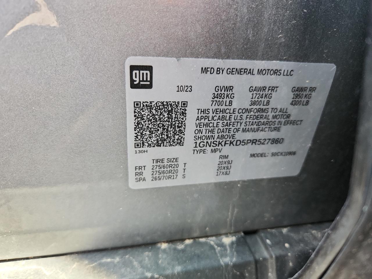2023 Chevrolet Suburban K1500 Premier VIN: 1GNSKFKD5PR527860 Lot: 83814055