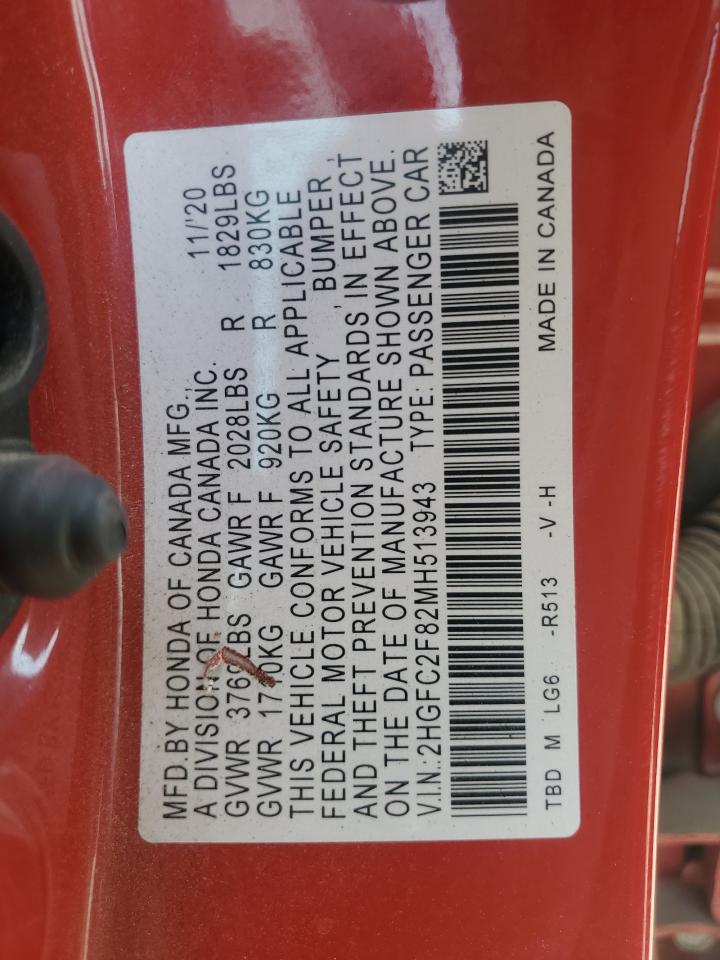 2021 Honda Civic Sport VIN: 2HGFC2F82MH513943 Lot: 72049245