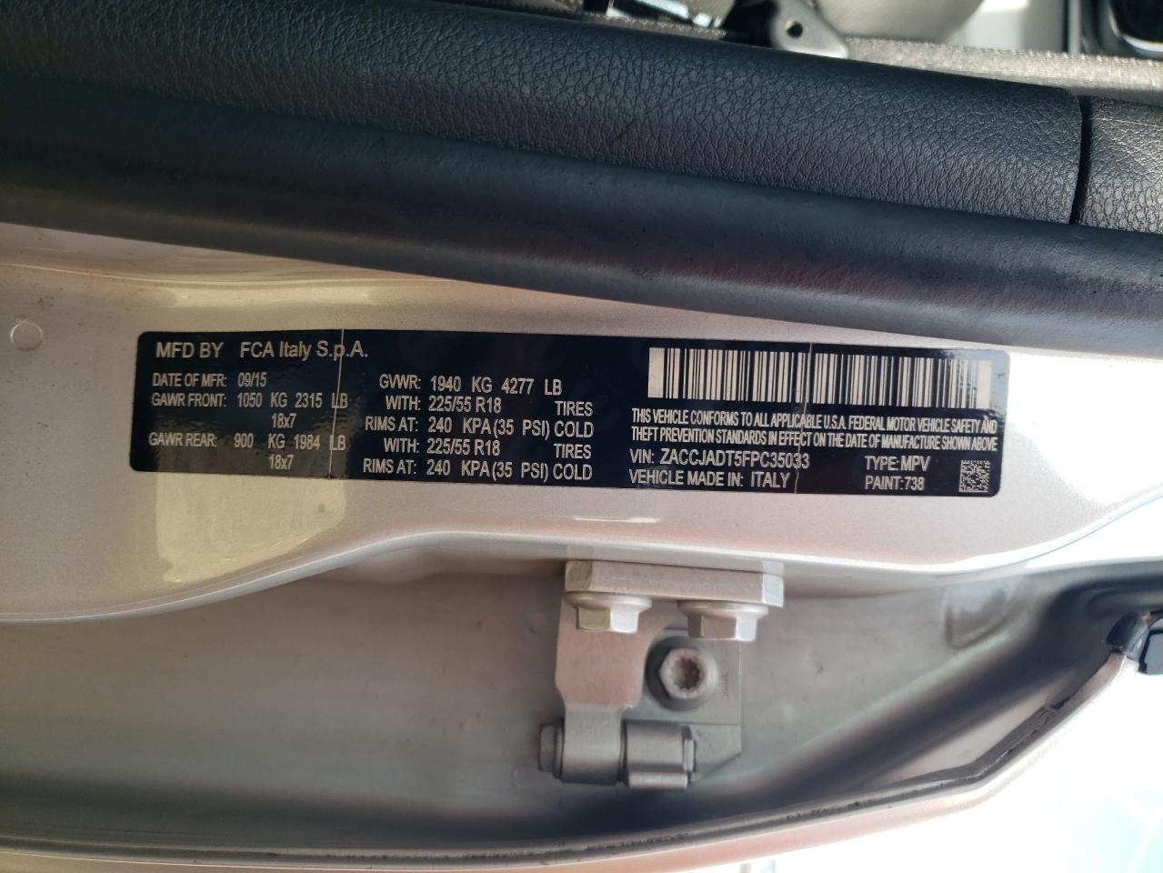 2015 Jeep Renegade Limited VIN: ZACCJADT5FPC35033 Lot: 82065205