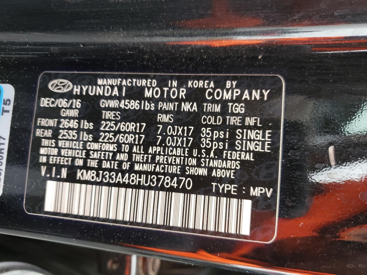 2017 Hyundai Tucson Limited VIN: KM8J33A48HU378470 Lot: 81481395