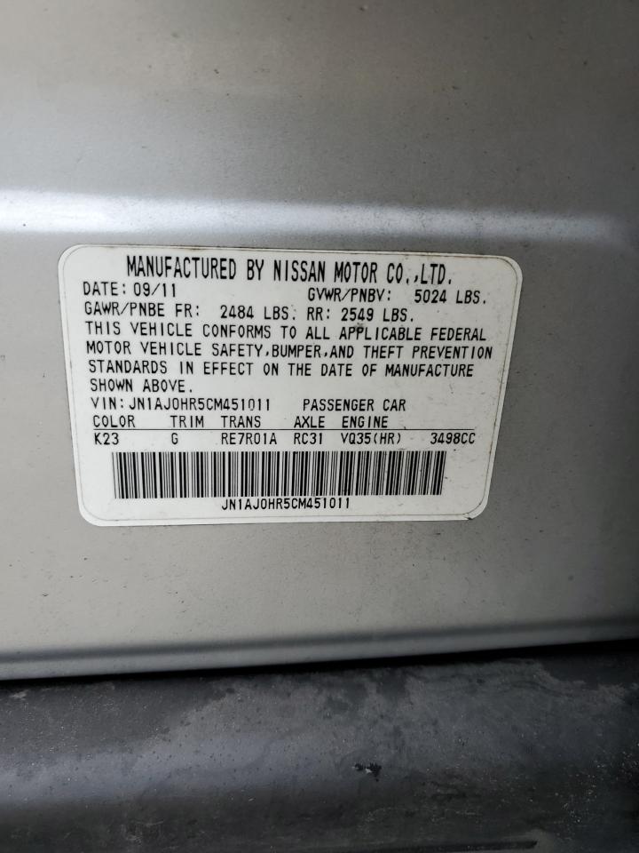 2012 Infiniti Ex35 Base VIN: JN1AJ0HR5CM451011 Lot: 80034235