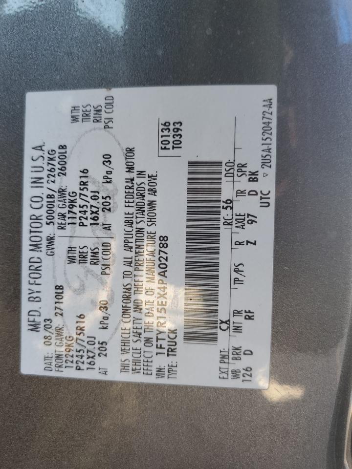 2004 Ford Ranger Super Cab VIN: 1FTYR15EX4PA02788 Lot: 82137525