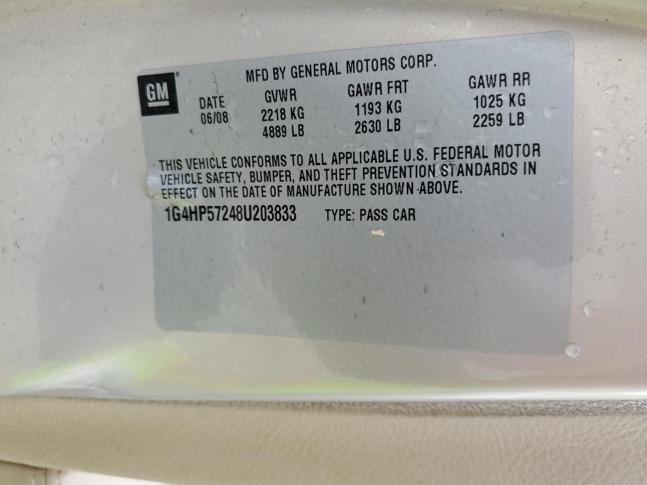 2008 Buick Lucerne Cx VIN: 1G4HP57248U203833 Lot: 83820065