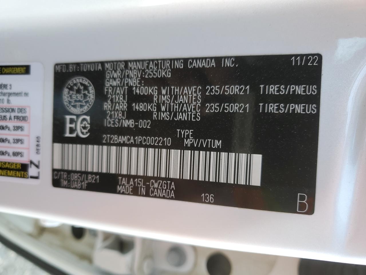 2023 Lexus Rx 350 Base VIN: 2T2BAMCA1PC002210 Lot: 81117915