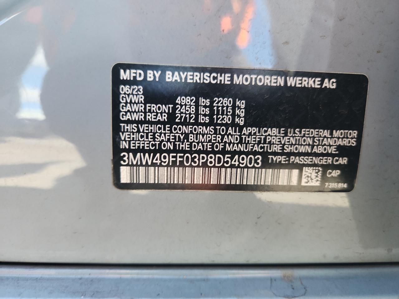 2023 BMW M340Xi VIN: 3MW49FF03P8D54903 Lot: 81897785