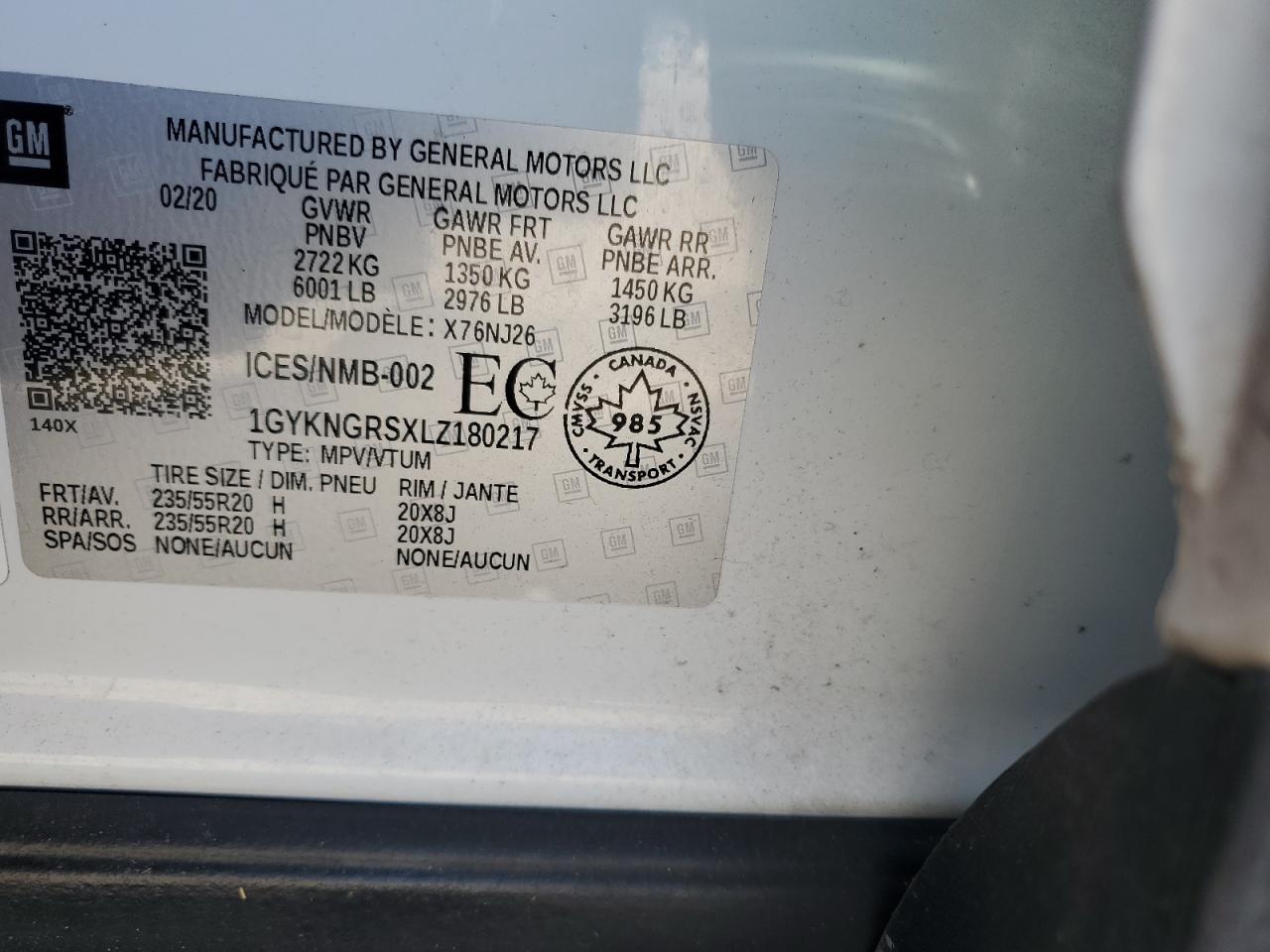 2020 Cadillac Xt5 Sport VIN: 1GYKNGRSXLZ180217 Lot: 81800035