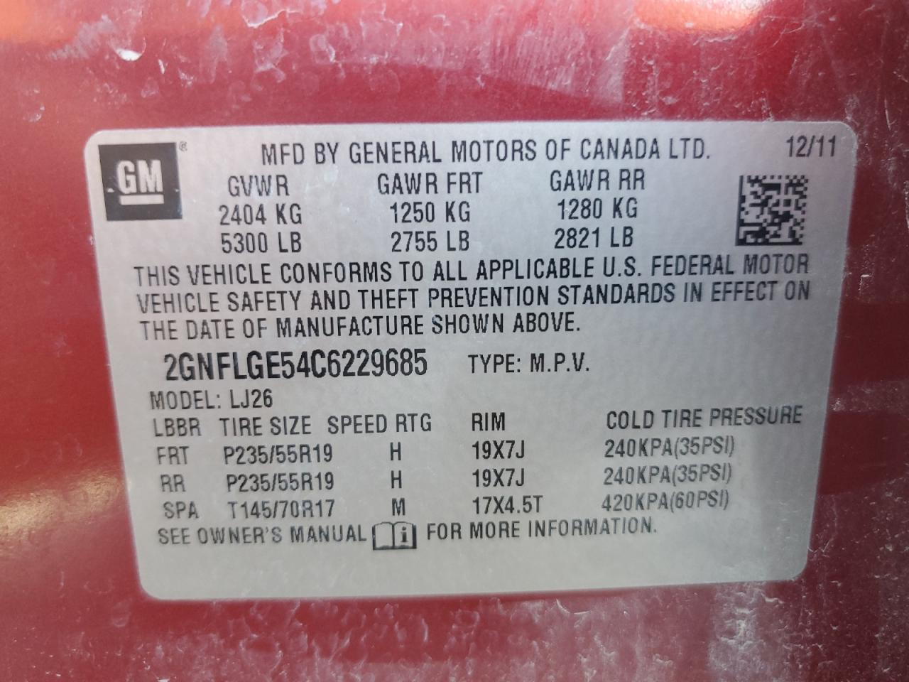 2012 Chevrolet Equinox Ltz VIN: 2GNFLGE54C6229685 Lot: 81117245