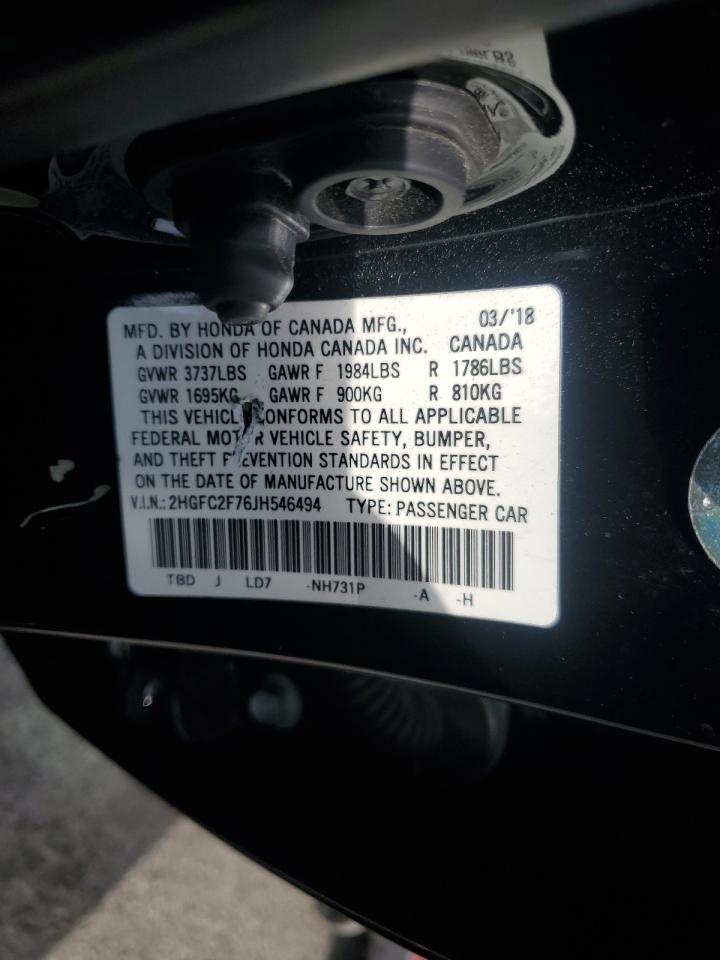 2018 Honda Civic Ex VIN: 2HGFC2F76JH546494 Lot: 84606445