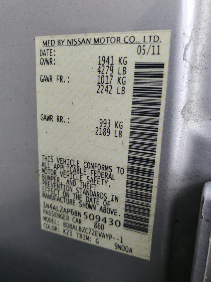 2011 Nissan Altima Base VIN: 1N4AL2AP6BN509430 Lot: 81161925