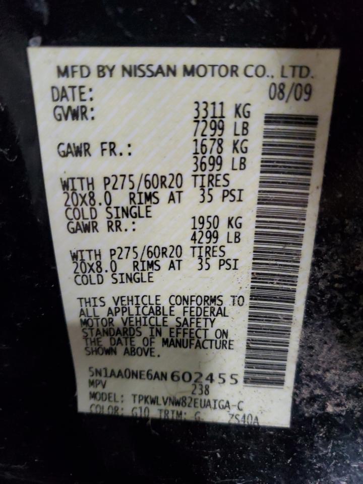 2010 Nissan Armada Platinum VIN: 5N1AA0NE6AN602455 Lot: 71634875