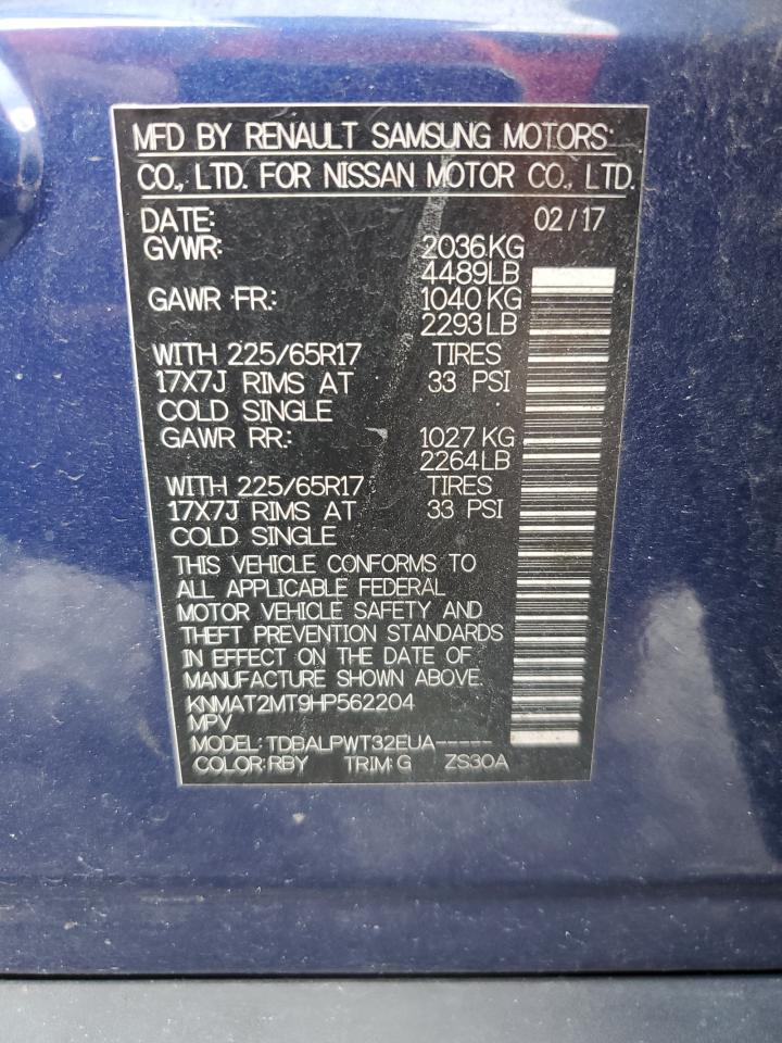 2017 Nissan Rogue S VIN: KNMAT2MT9HP562204 Lot: 81660635