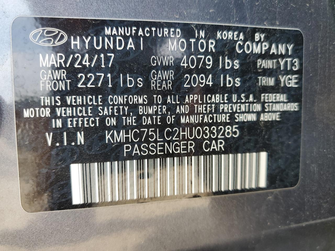 2017 Hyundai Ioniq Sel VIN: KMHC75LC2HU033285 Lot: 81674625