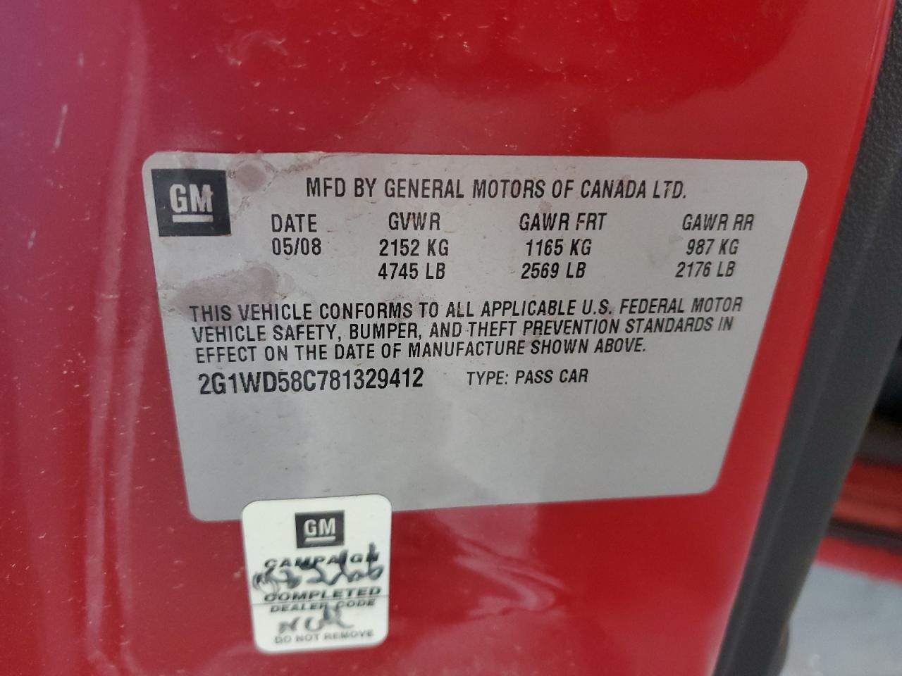 2008 Chevrolet Impala Super Sport VIN: 2G1WD58C781329412 Lot: 80159075