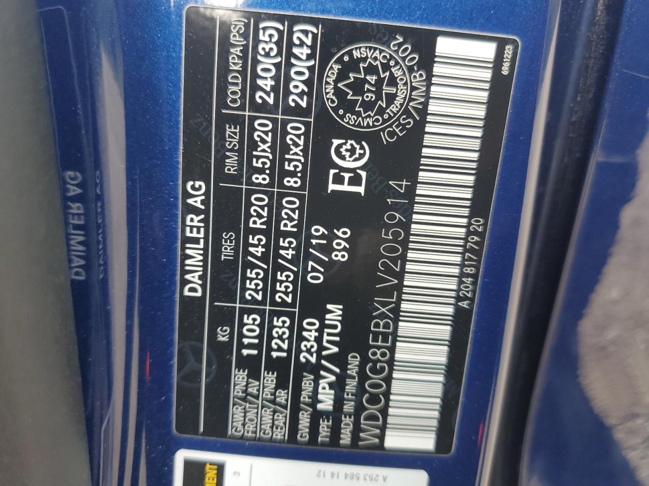 2020 Mercedes-Benz Glc 300 4Matic VIN: WDC0G8EBXLV205914 Lot: 69683875