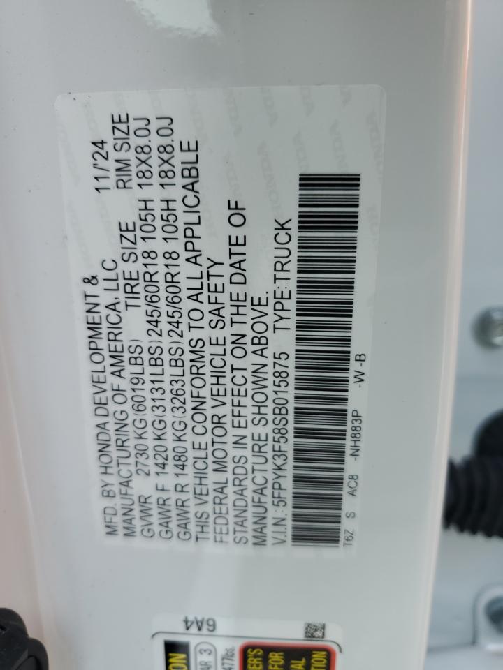 2025 Honda Ridgeline Rtl VIN: 5FPYK3F58SB015875 Lot: 71110825