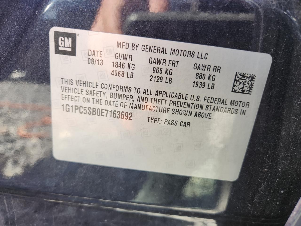 2014 Chevrolet Cruze Lt VIN: 1G1PC5SB0E7163692 Lot: 80745075