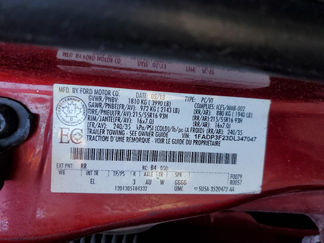 2013 Ford Focus Se VIN: 1FADP3F23DL347047 Lot: 84074165