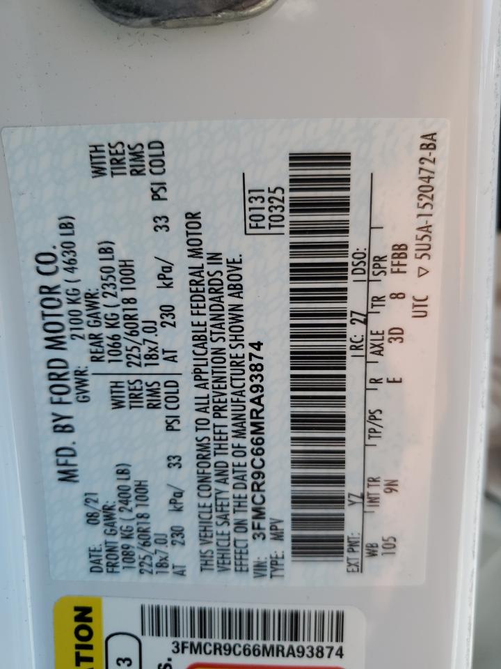 2021 Ford Bronco Sport Outer Banks VIN: 3FMCR9C66MRA93874 Lot: 80272065