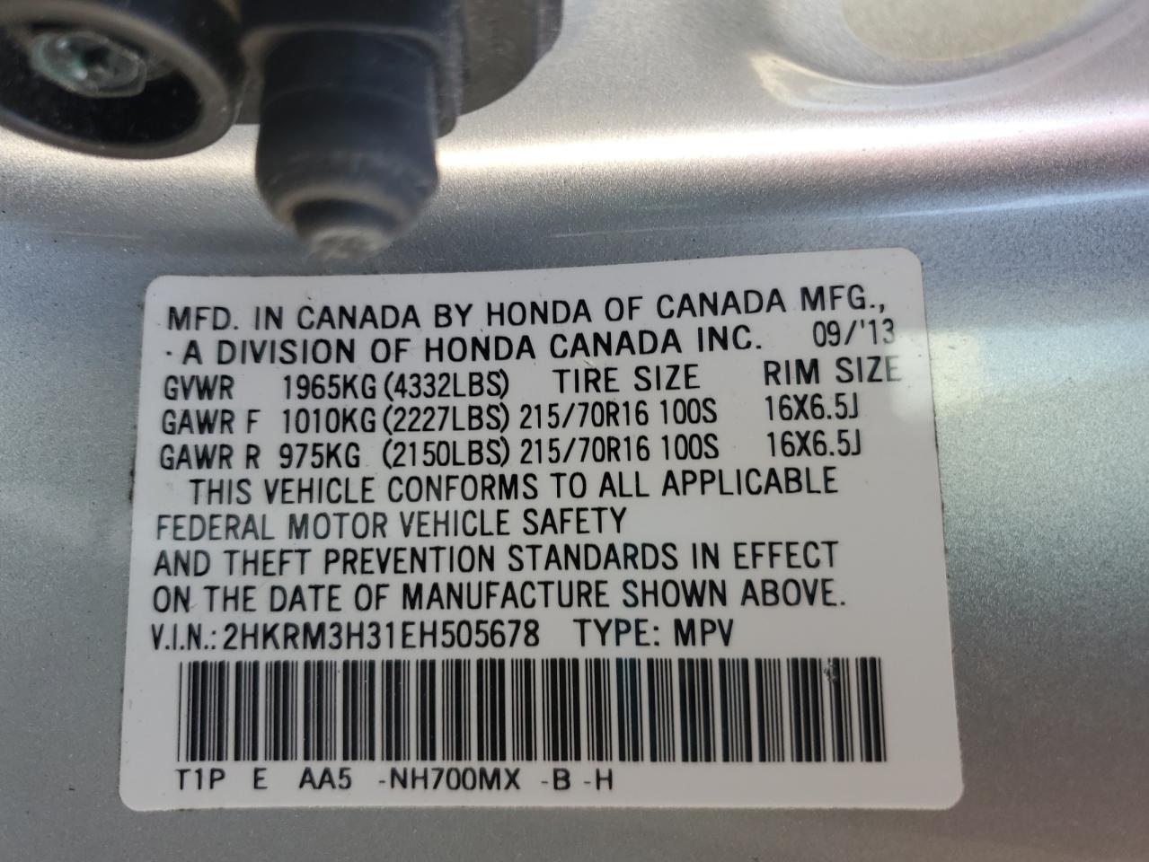 2014 Honda Cr-V Lx VIN: 2HKRM3H31EH505678 Lot: 70774655