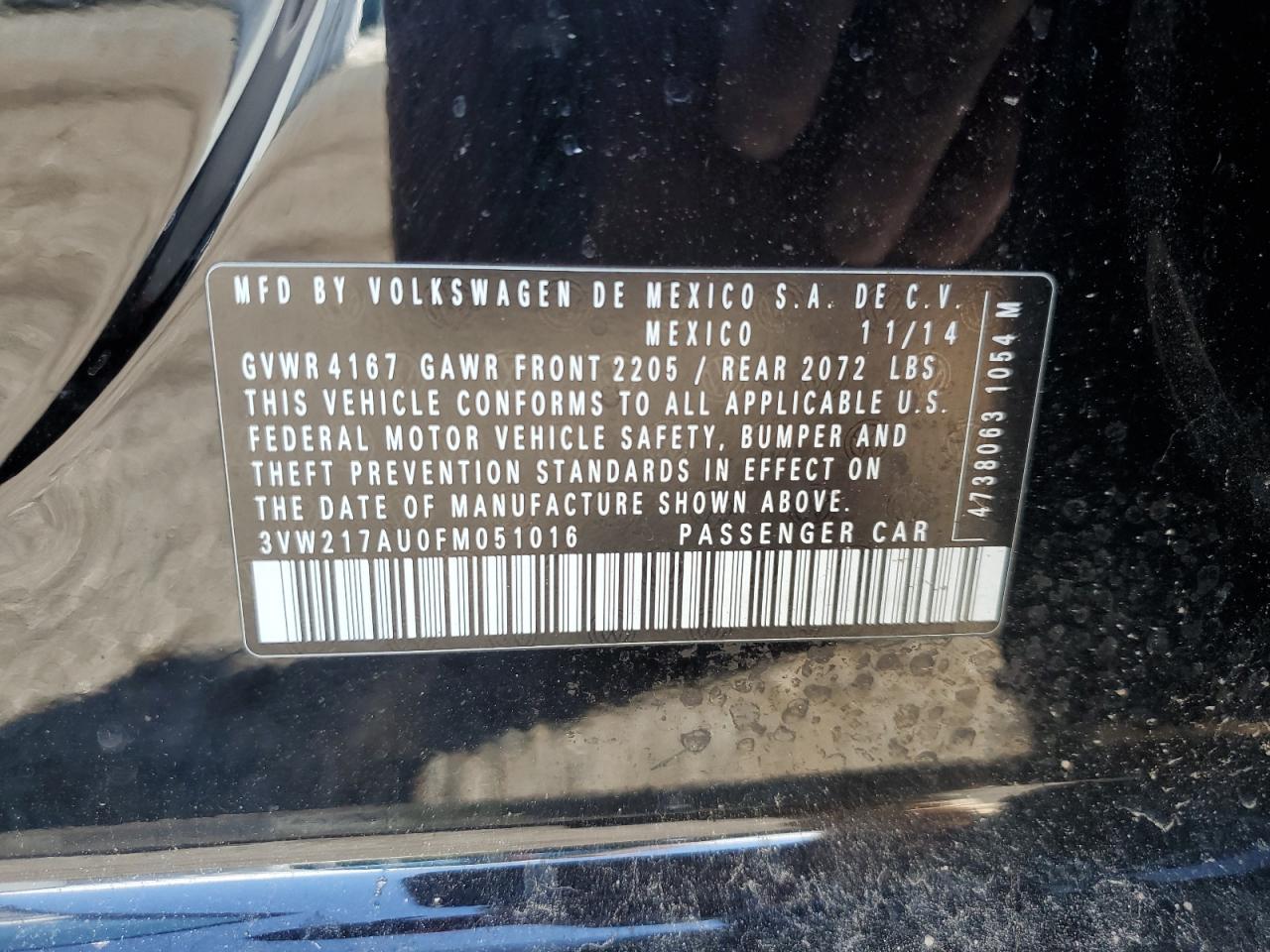 2015 Volkswagen Golf VIN: 3VW217AU0FM051016 Lot: 71102415
