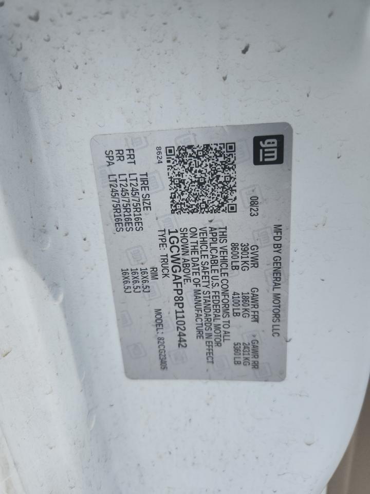 2023 Chevrolet Express G2500 VIN: 1GCWGAFP8P1102442 Lot: 84003305