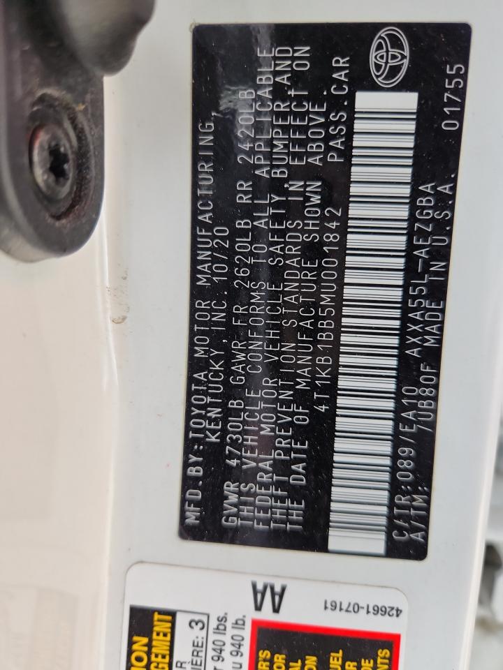 2021 Toyota Avalon Xle VIN: 4T1KB1BB5MU001842 Lot: 72081155