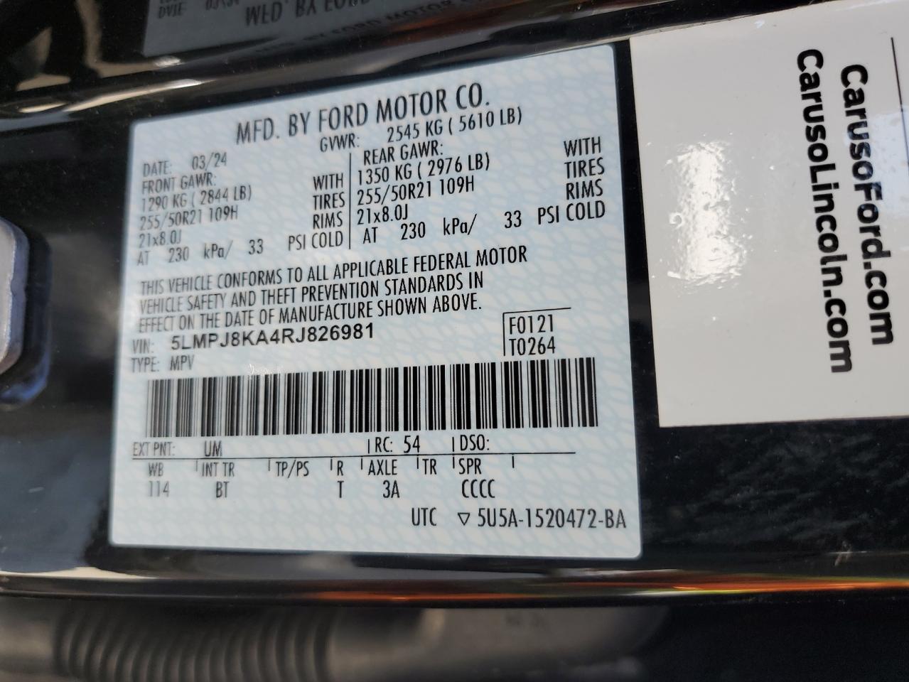 2024 Lincoln Nautilus Reserve VIN: 5LMPJ8KA4RJ826981 Lot: 81811075