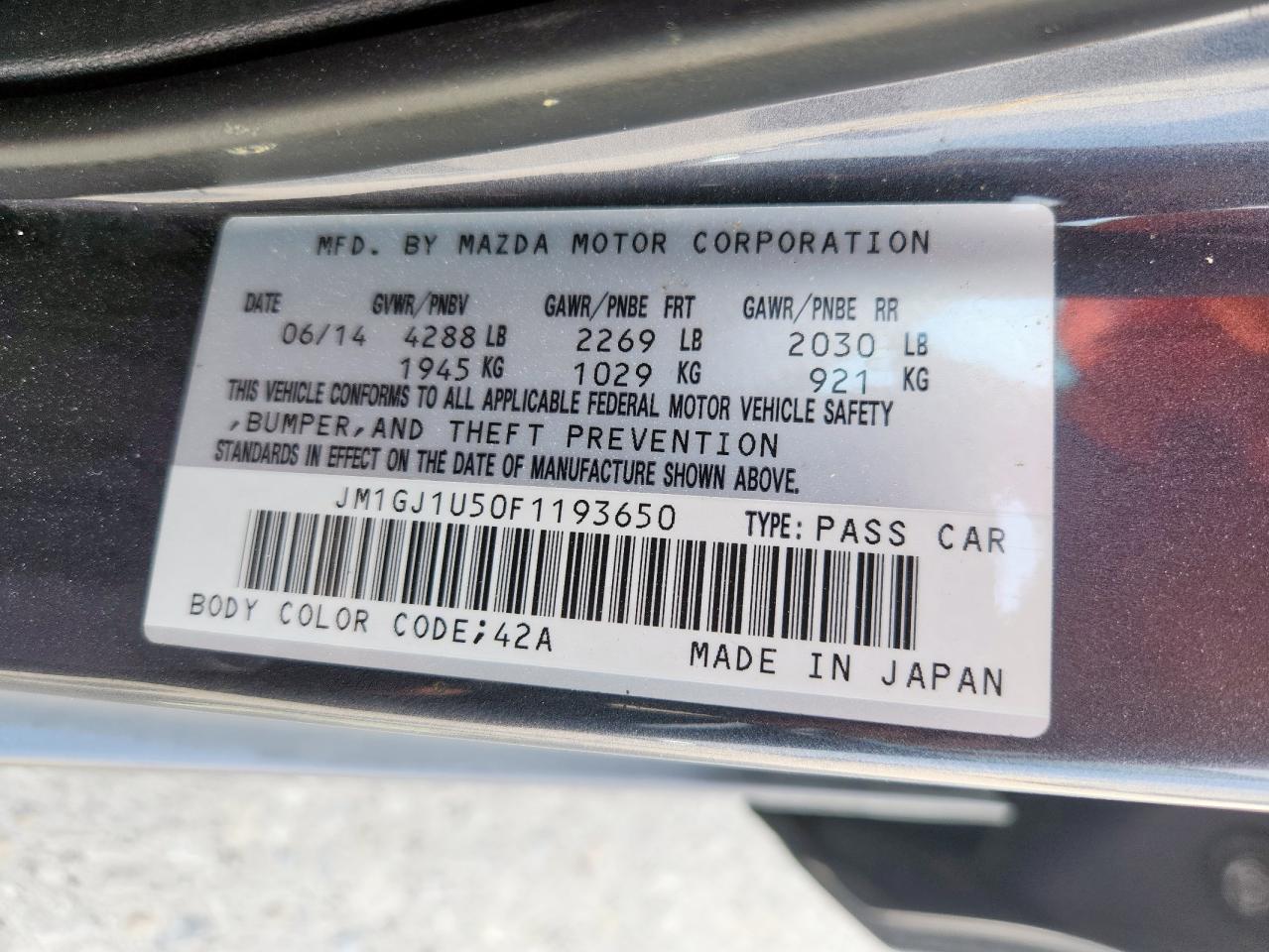 2015 Mazda 6 Sport VIN: JM1GJ1U50F1193650 Lot: 71615195