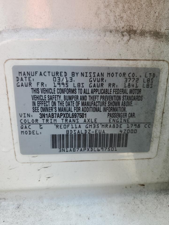 2013 Nissan Sentra S VIN: 3N1AB7APXDL697501 Lot: 81692125