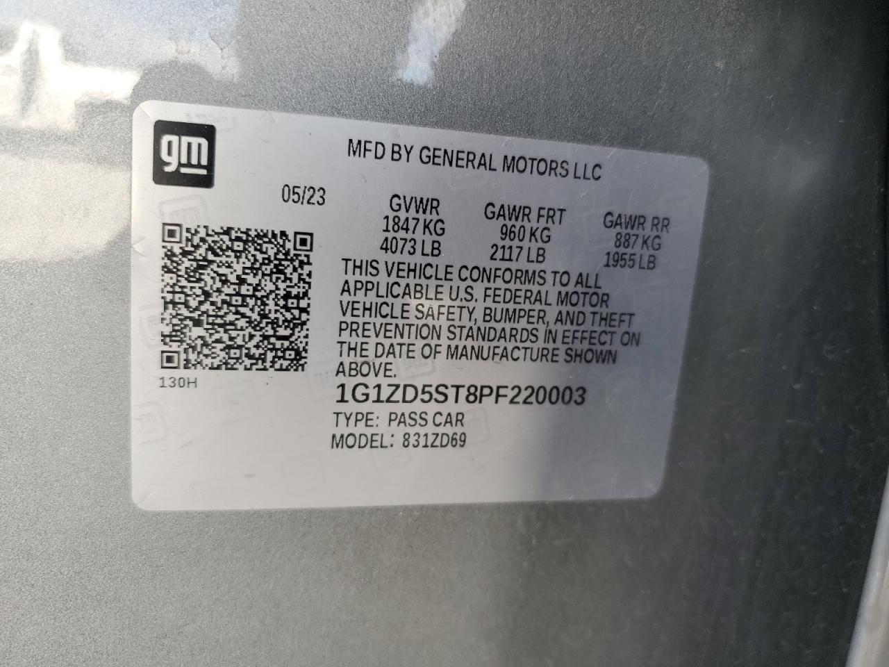 2023 Chevrolet Malibu Lt VIN: 1G1ZD5ST8PF220003 Lot: 84204615