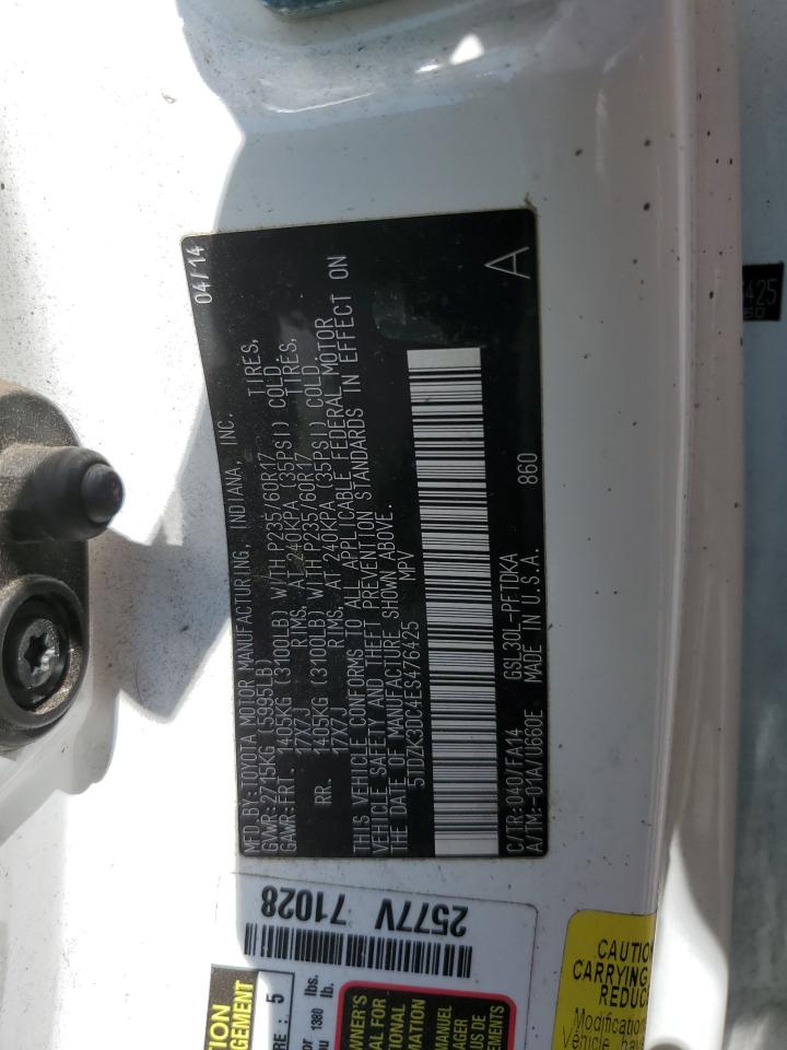 2014 Toyota Sienna VIN: 5TDZK3DC4ES476425 Lot: 81797975