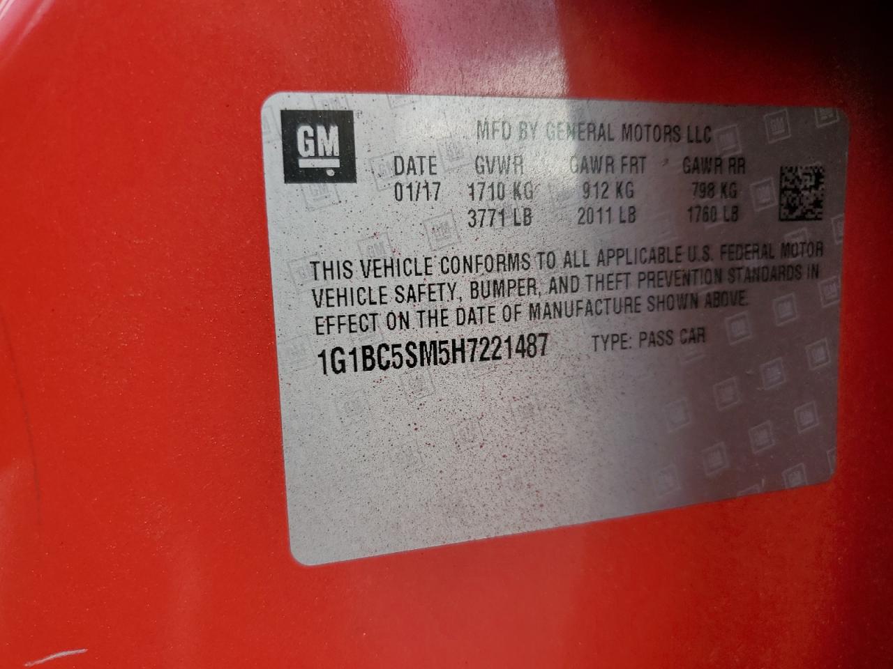 2017 Chevrolet Cruze Ls VIN: 1G1BC5SM5H7221487 Lot: 81123945