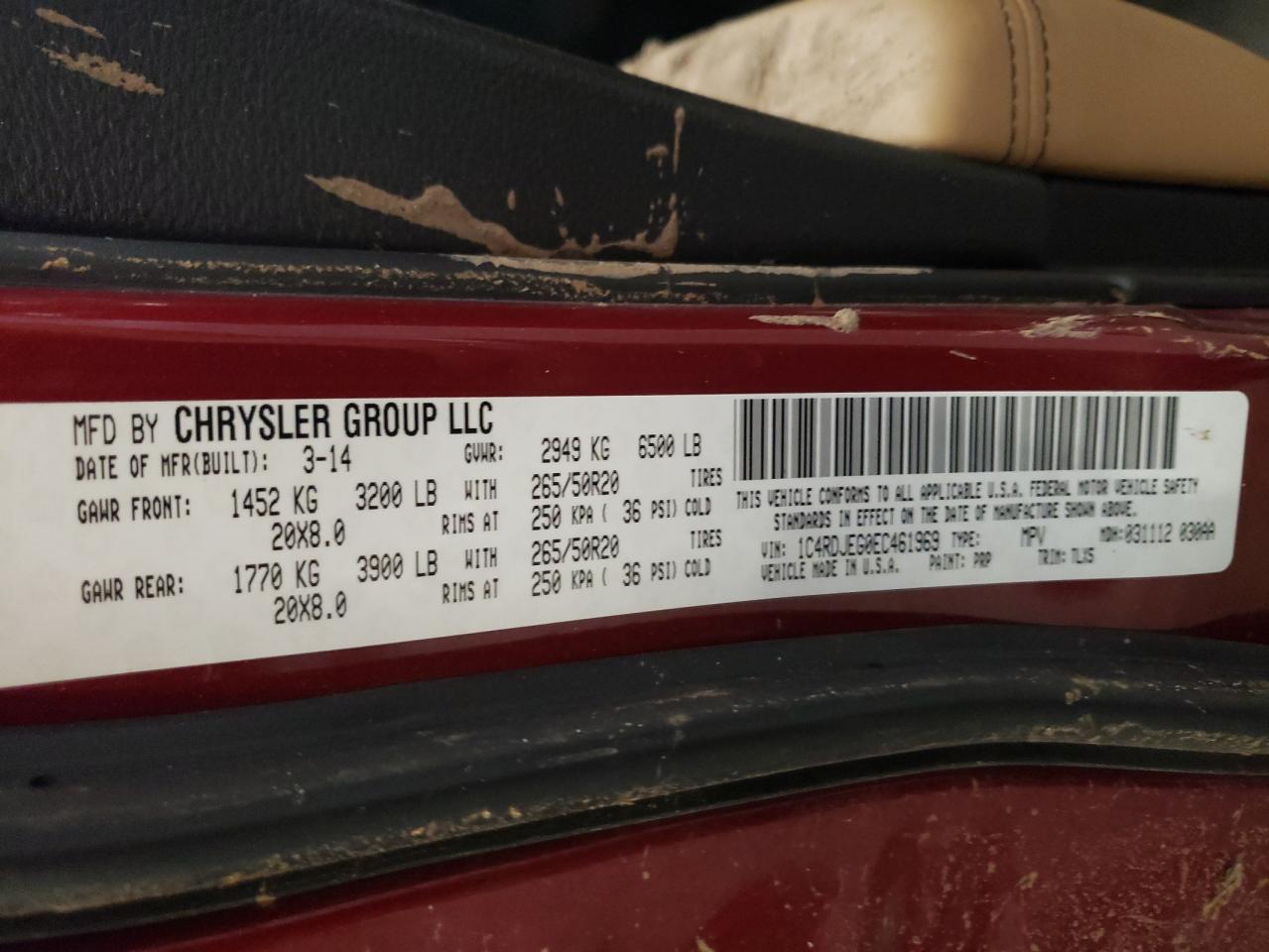 2014 Dodge Durango Citadel VIN: 1C4RDJEG0EC461969 Lot: 80568295