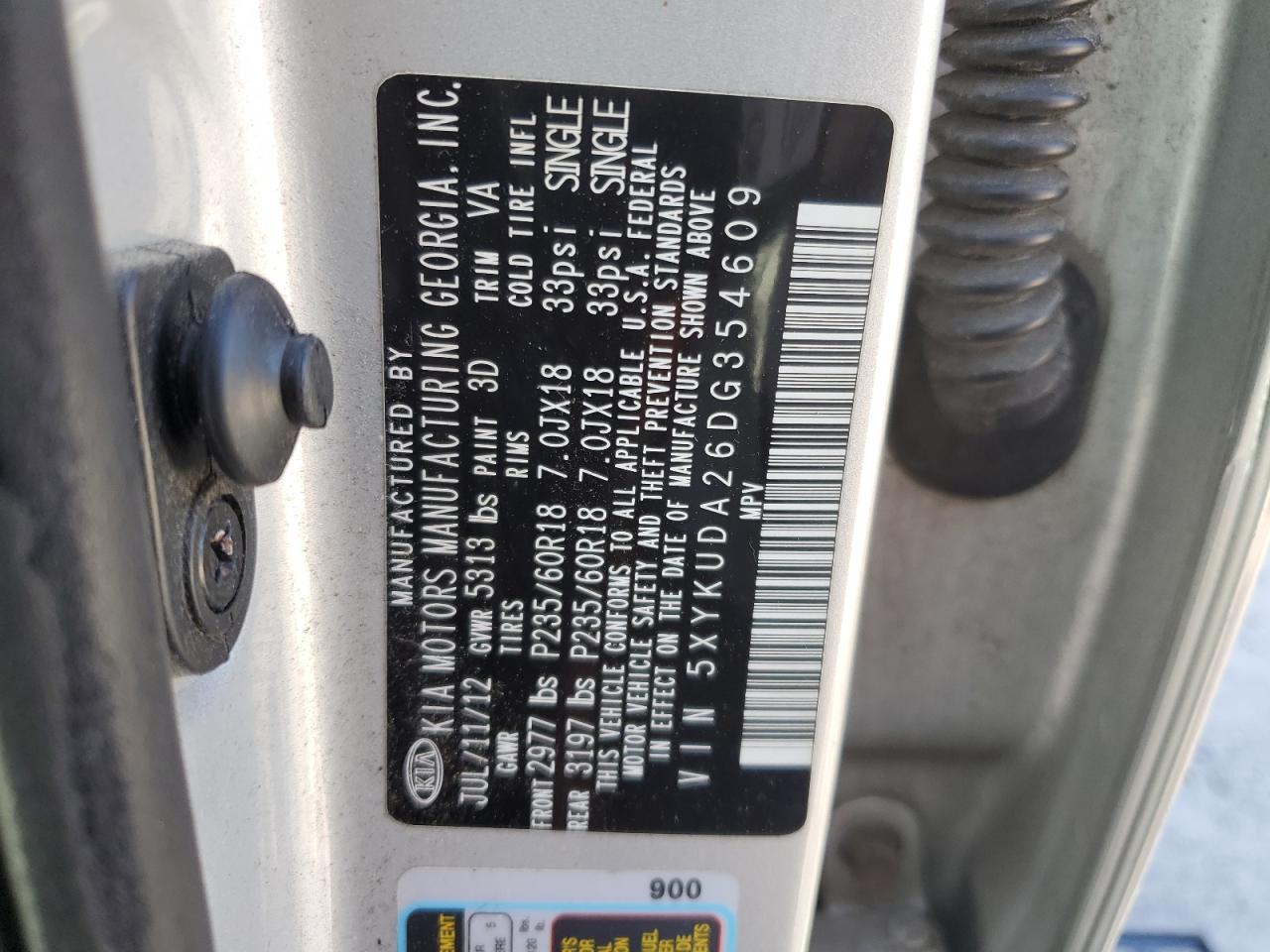 2013 Kia Sorento Ex VIN: 5XYKUDA26DG354609 Lot: 81617725