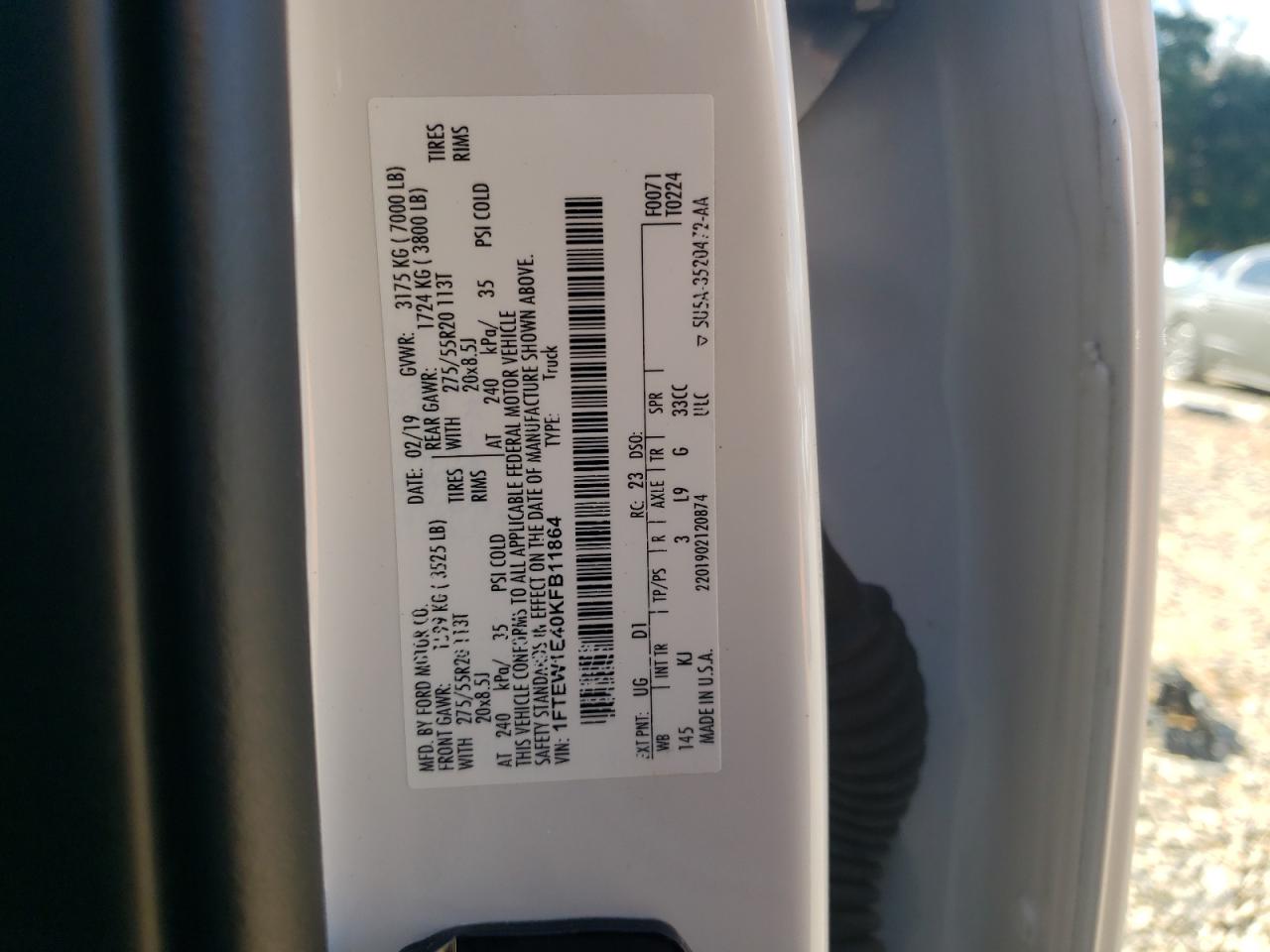 2019 Ford F150 Supercrew VIN: 1FTEW1E40KFB11864 Lot: 84552625