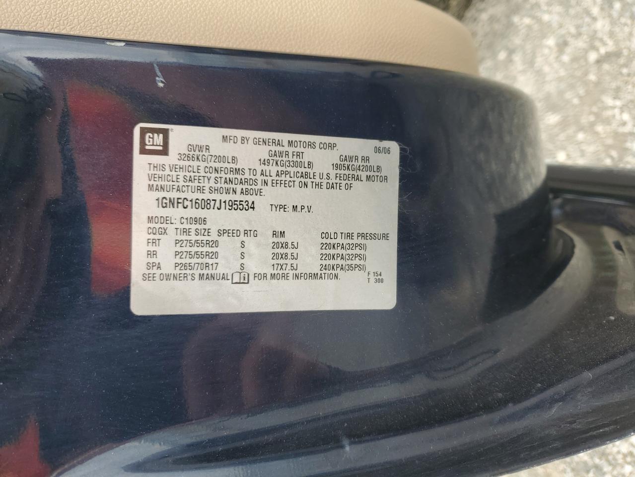 2007 Chevrolet Suburban C1500 VIN: 1GNFC16087J195534 Lot: 81477275