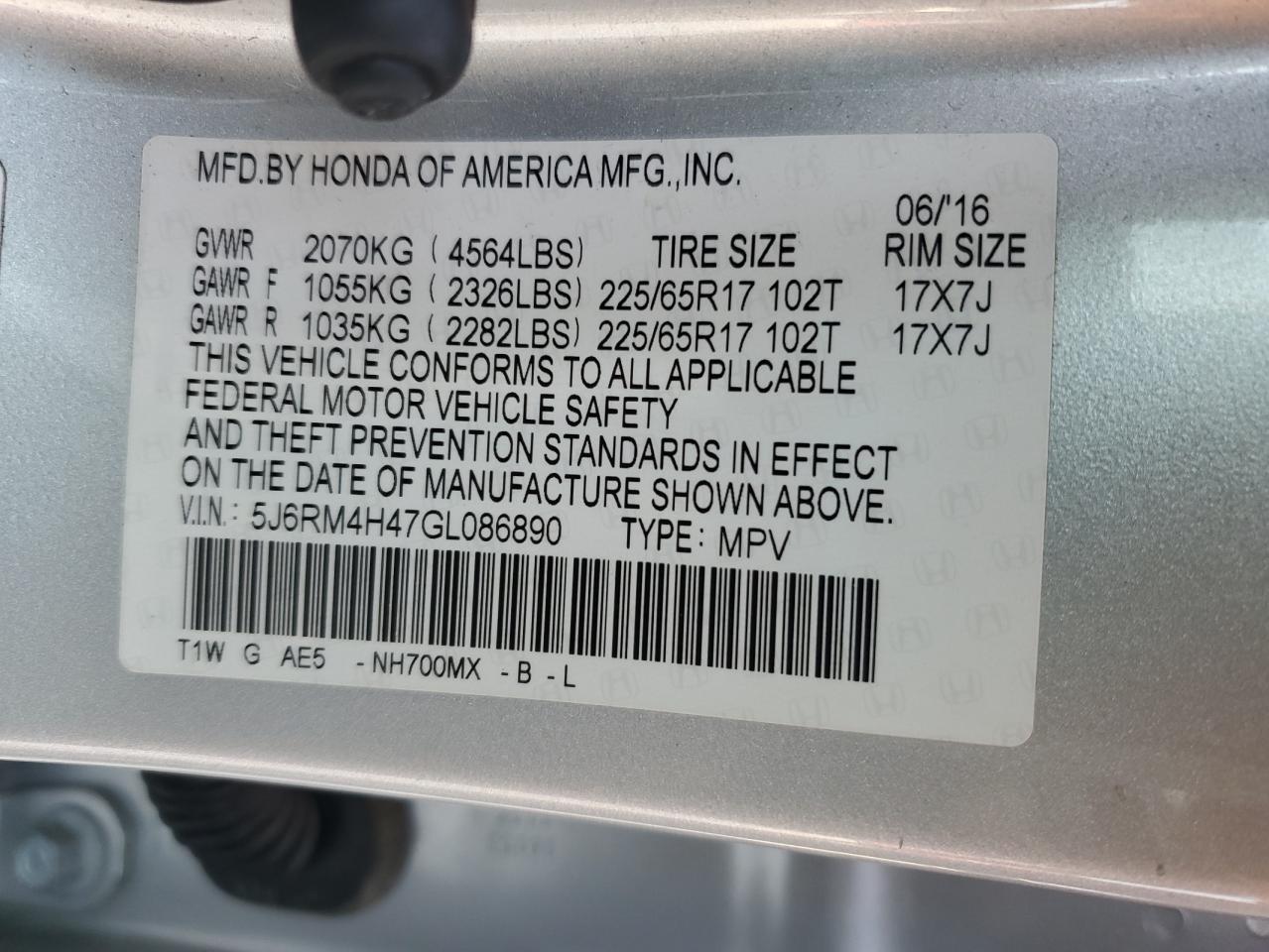 2016 Honda Cr-V Se VIN: 5J6RM4H47GL086890 Lot: 71403285