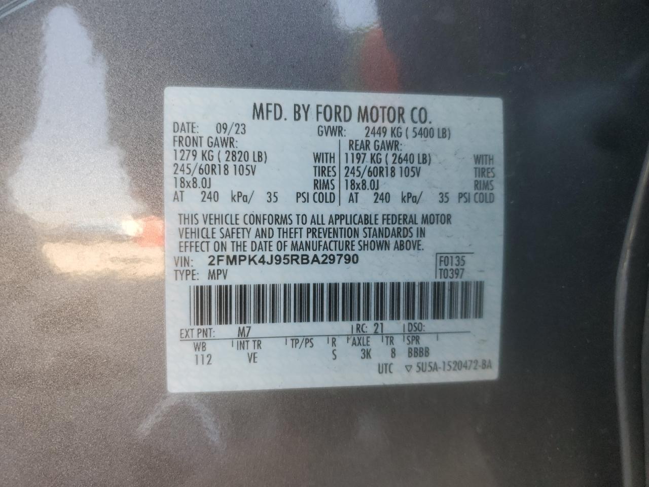 2024 Ford Edge Sel VIN: 2FMPK4J95RBA29790 Lot: 80916935