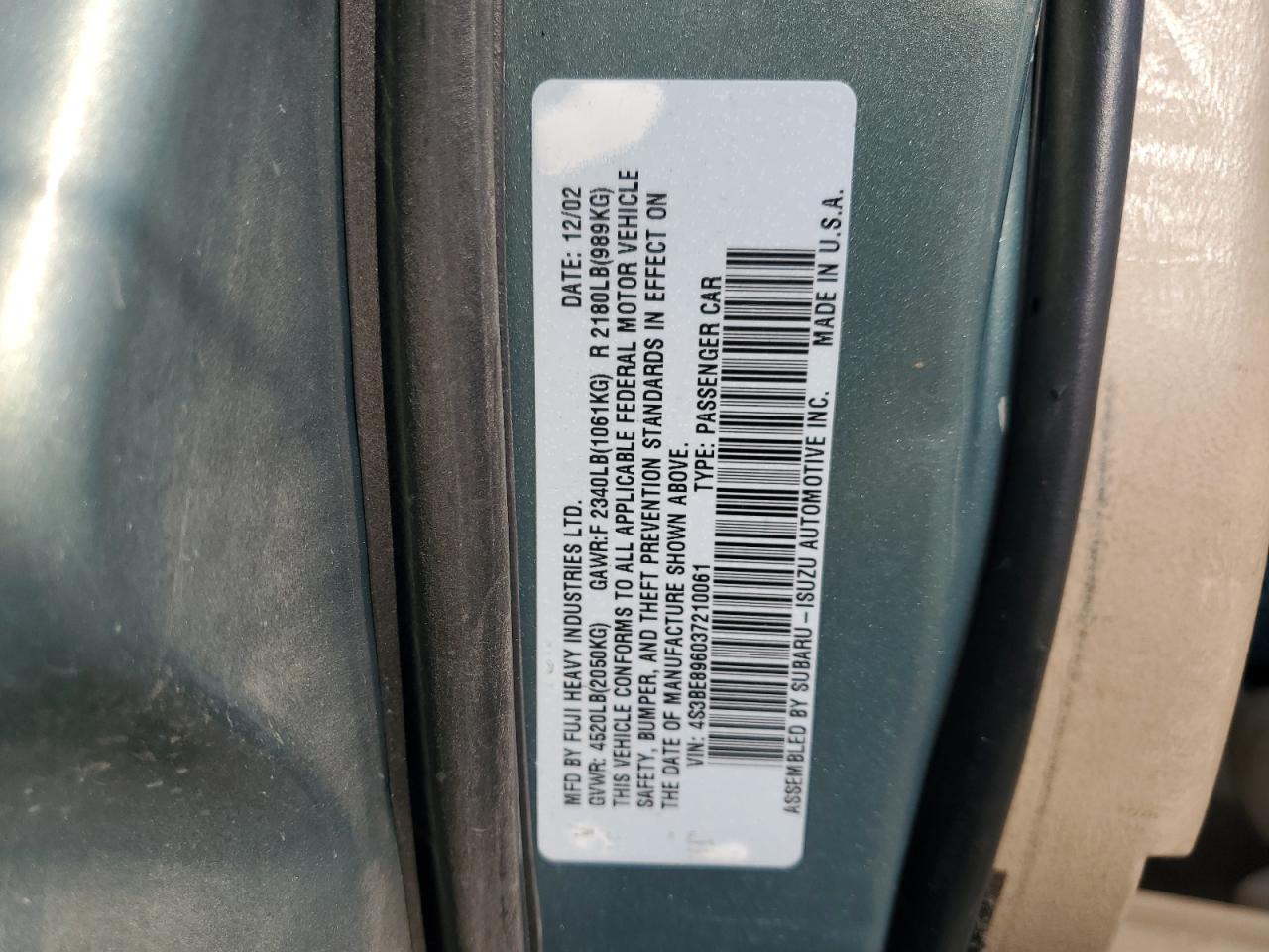 2003 Subaru Legacy Outback 3.0 H6 VIN: 4S3BE896037210061 Lot: 71932845