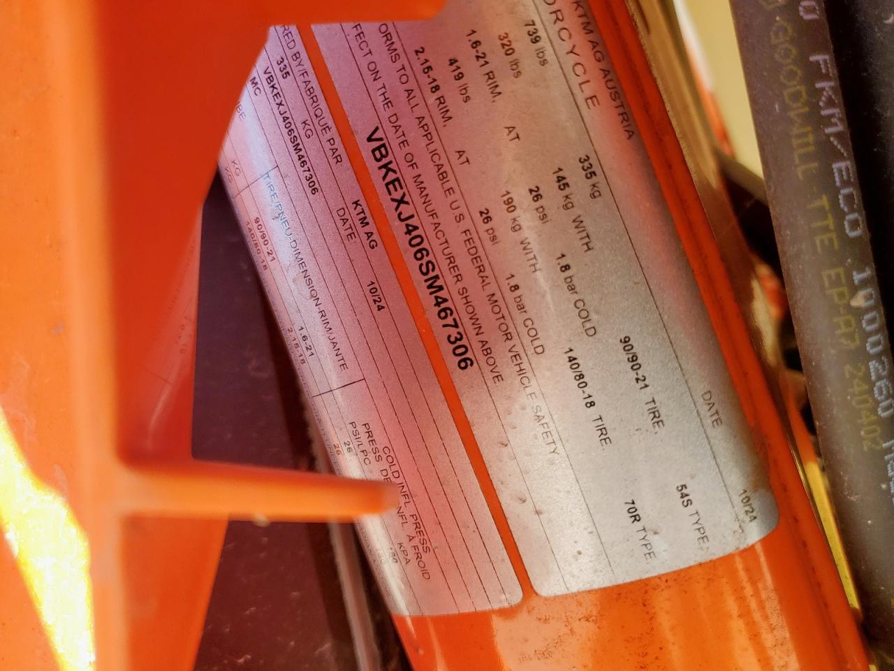 2025 Ktm Enduro VIN: VBKEXJ406SM467306 Lot: 81636575