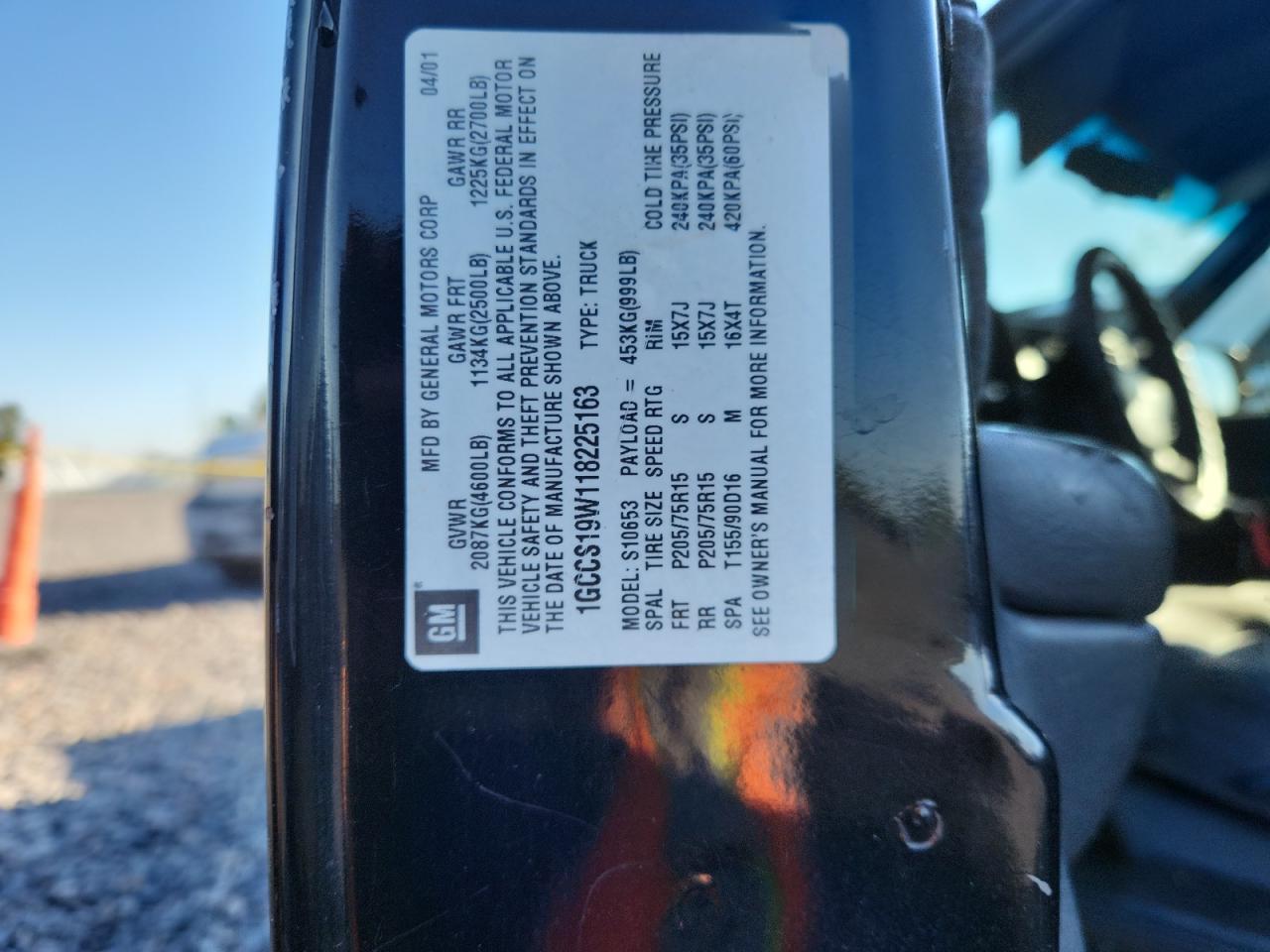 2001 Chevrolet S Truck S10 VIN: 1GCCS19W118225163 Lot: 81863075