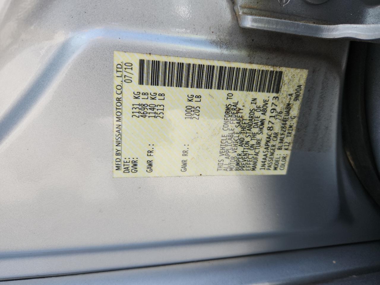 2010 Nissan Maxima S VIN: 1N4AA5APXAC871973 Lot: 80530505