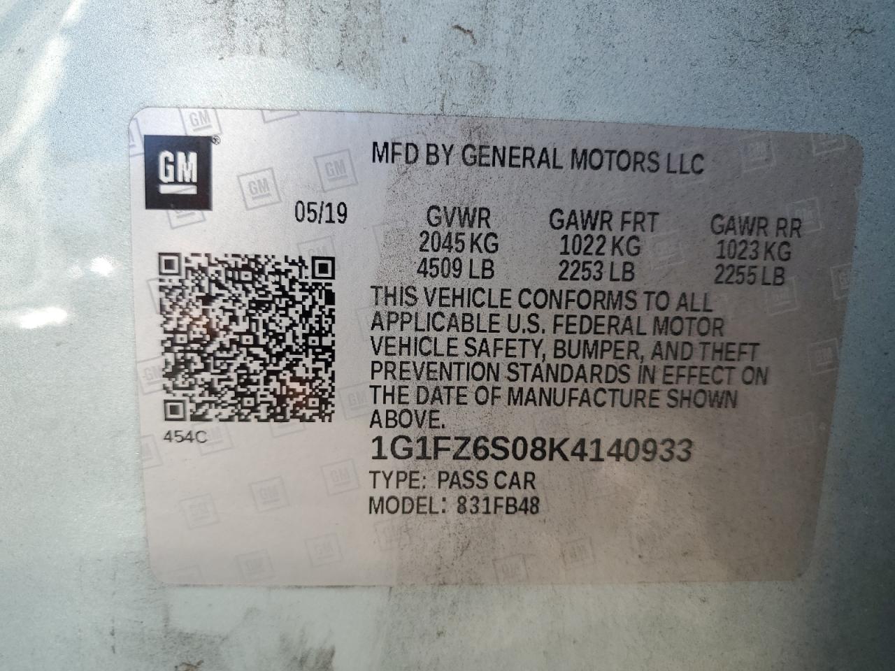 2019 Chevrolet Bolt Ev Premier VIN: 1G1FZ6S08K4140933 Lot: 81709515