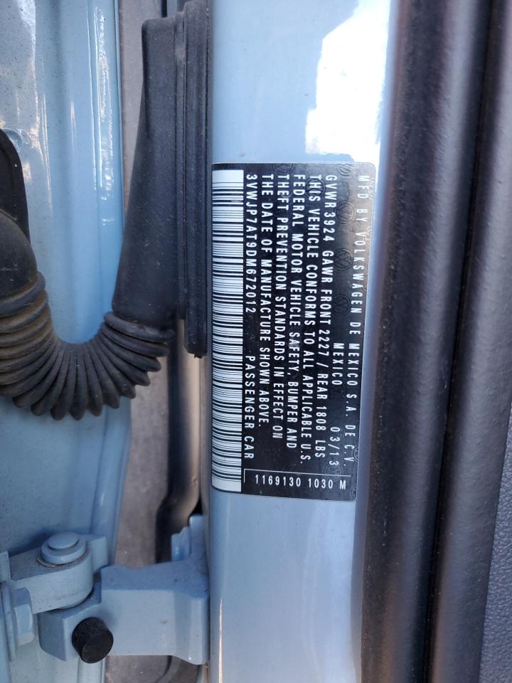 2013 Volkswagen Beetle VIN: 3VWJP7AT9DM672012 Lot: 84610195