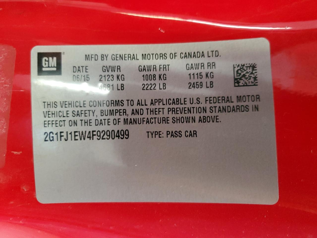 2015 Chevrolet Camaro 2Ss VIN: 2G1FJ1EW4F9290499 Lot: 81841165